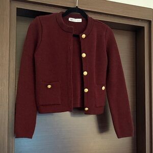 Zara Deep Red Women's Blazer with Gold Buttons